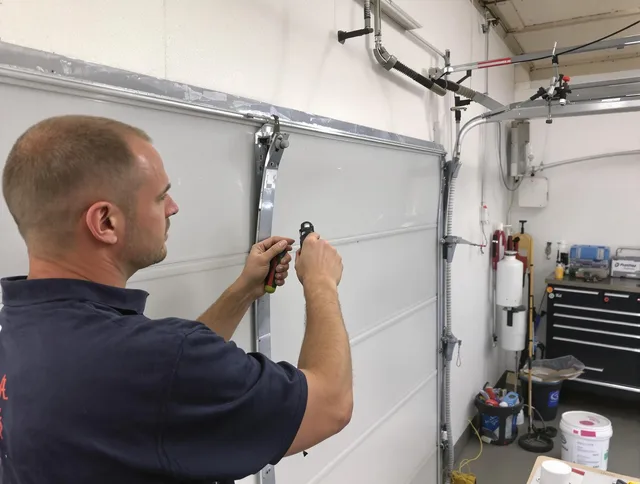 Before and after garage door dent repair by Huntersville Garage Door Repair in Huntersville