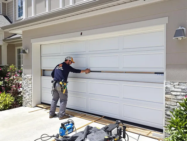 Huntersville Garage Door Repair team performing complete garage door replacement at Huntersville residence