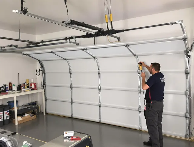 Huntersville Garage Door Repair certified technician performing overhead door system repair in Huntersville