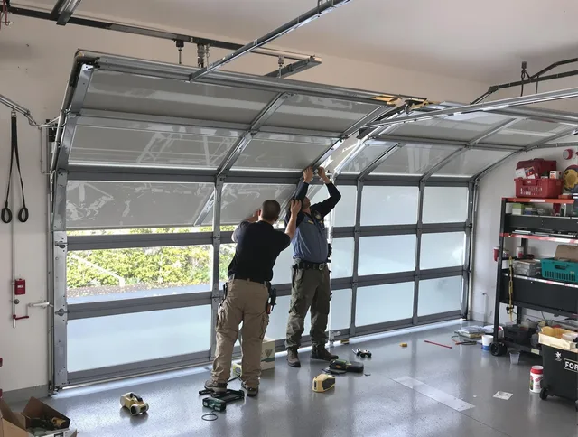 Huntersville Garage Door Repair expert performing precise panel replacement on Huntersville garage door
